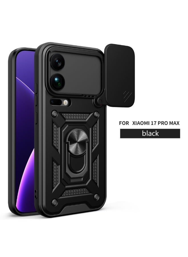 Cover for Xiaomi 17 Pro Max, Matte Texture Metallic Ultra Thin Shockproof PC Hard Silicone Case with Ring Holder and Sliding Camera Protection - Image 1